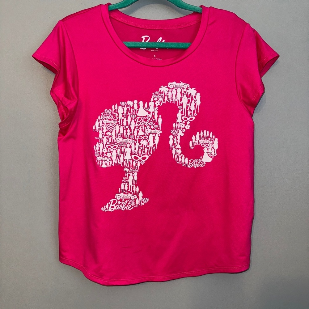 EUC Barbie Icon Text Logo Graphic Print Short Sleeve Tee Size Small